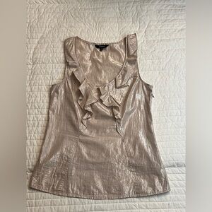 EXPRESS METALLIC BLUSH LIGHT ROSE SHIMMERY RUFFLE ACCENT BLOUSE